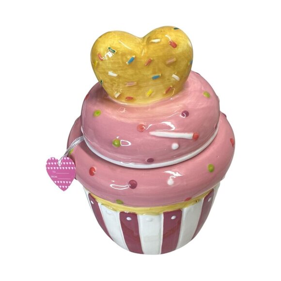 Love Easter Pink Cupcake Sprinkles Heart Topper Cookie Jar Canister Decor - Picture 4 of 6